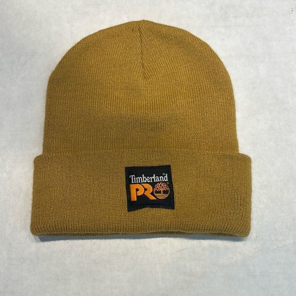 Timberland Pro Beanie Butterscotch Wheat Tan Knit Hat Ribbed Cuff Patch Basic